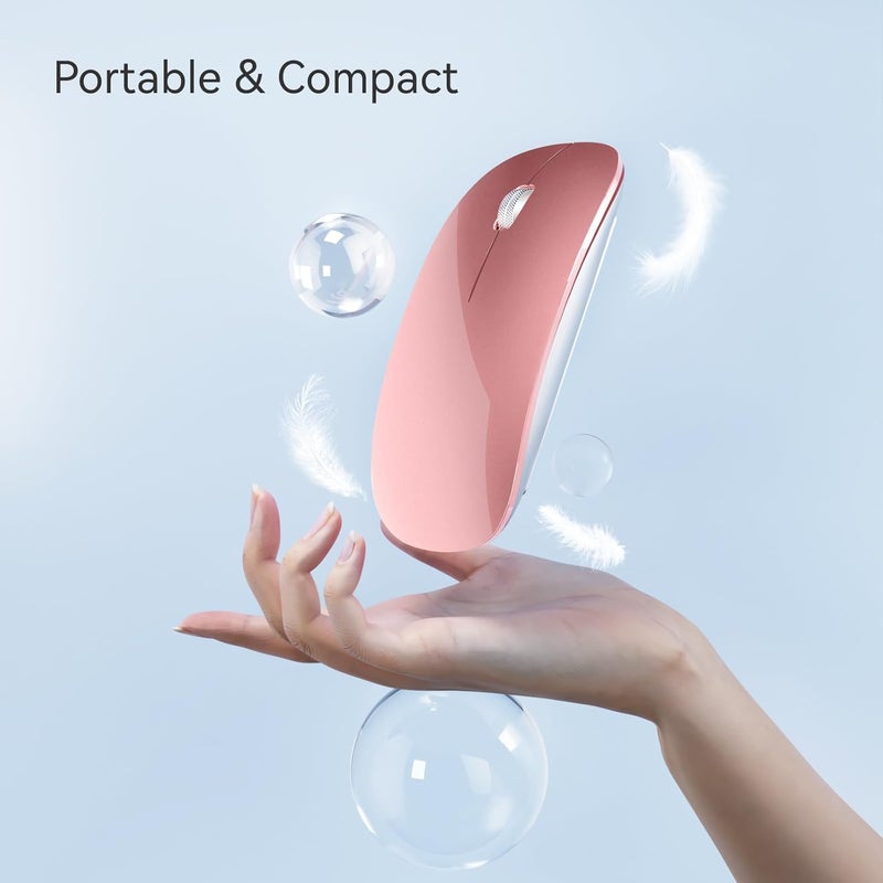 TENMOS M18 Bluetooth Mouse, USB C Rechargeable Wireless Mouse, Triple Mode (Dual Bluetooth+USB) Computer Silent Mice Portable with USB Receiver Type C Adapter for Laptop/MacBook/iPad/PC- Rose Gold - Image 5